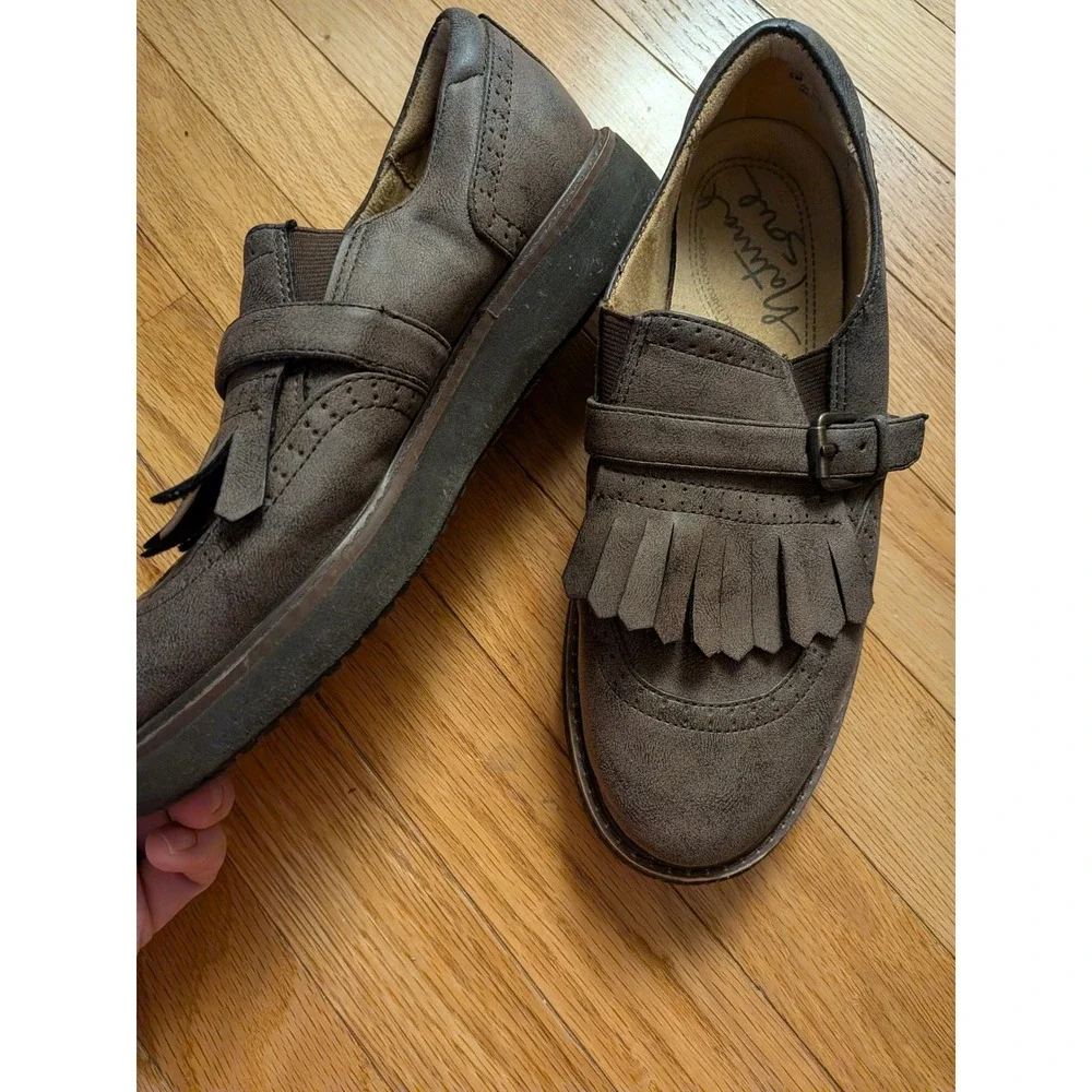 Natural Soul Dark Brown Faux Suede Kiltie Fringe Brogue Loafers Womens 9M